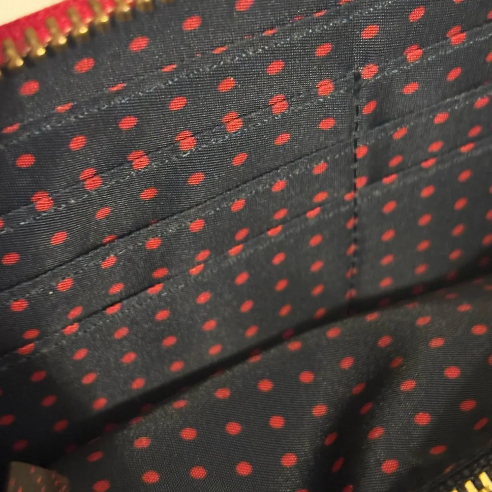 Talbots Leather Red and Navy Polka Dot Wallet